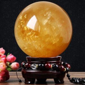40mm Rare Yellow Natural Stones Crystal Ball Raw Quartz Crystals Figurines Ball With Base